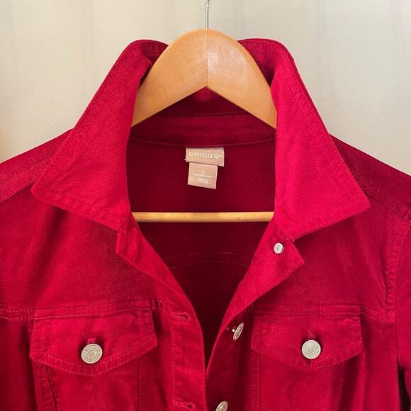 Chico’s Size 0 Medium Red Velvet Utility Jacket | Button Front, Soft Luxe EUC - Picture 3 of 7